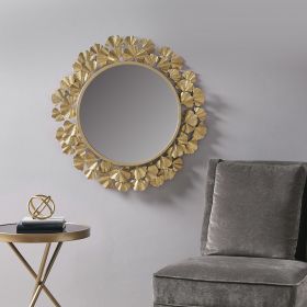 Eden Gold Gingko Leaf Round Wall Mirror 30.5"