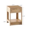 15.75" Rattan End table with drawer; Modern nightstand; side table for living roon; bedroom; natural