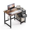 Modern Simple Style Home Office Writing Desk with 2-Tier Drawers Storage,Black Rustic,55IN