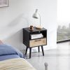 15.75" Rattan End table with drawer and solid wood legs; Modern nightstand; side table for living roon; bedroom; black