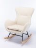 Teddy Fabric Padded Seat Rocking Chair With High Backrest And Armrests