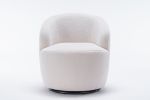 Teddy Fabric Swivel Accent Armchair Barrel Chair With Black Powder Coating Metal Ring,Ivory White