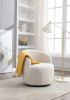 Teddy Fabric Swivel Accent Armchair Barrel Chair With Black Powder Coating Metal Ring,Ivory White