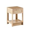 15.75" Rattan End table with drawer; Modern nightstand; side table for living roon; bedroom; natural