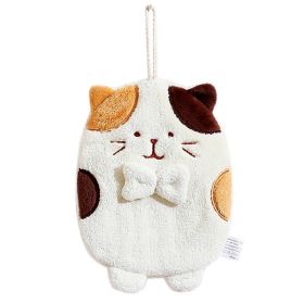 Hand Towel Hanging Cute Kitten Absorbent Lint-free Household Kitchen (Option: Beige-25x19cm)