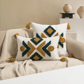 Moroccan Geometric Loop Velvet Tassel Living Room Sofa Cushion Cover (Option: Coffee Green-30x50cm)