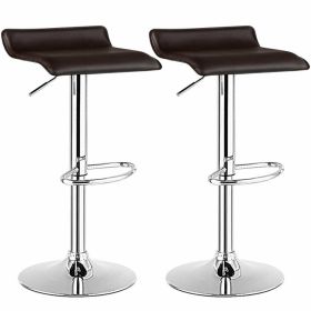 Set of 2 Modern Design Adjustable PU Leather Backless Bar Stools (Color: Brown)