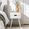 Wood Nightstand End Side Table with Drawer & Solid Wood Legs for Living Room, Bedroom